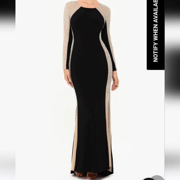 Xscape "Sarah" Long Jersey Knit with Caviar Beaded Sides Dress SIZE 4 NWT - Picture 3 of 11